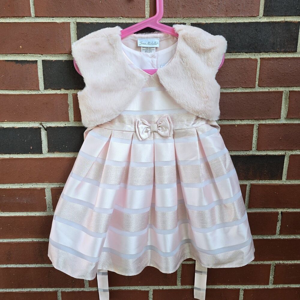 2pcs Jona Michelle Light Rose Pink Party Dress 2T Bow Detail Excellent Condition